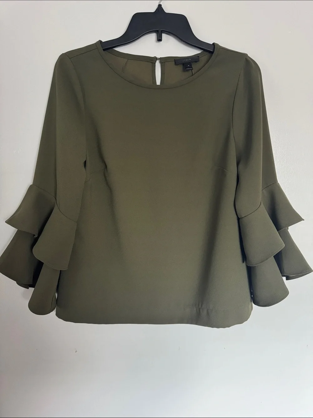 J. Crew Olive Green Tiered Ruffle Sleeve Blouse